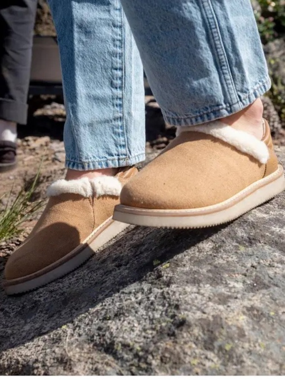 Sanuk Tan Slip-On Shearling-Trim Mules